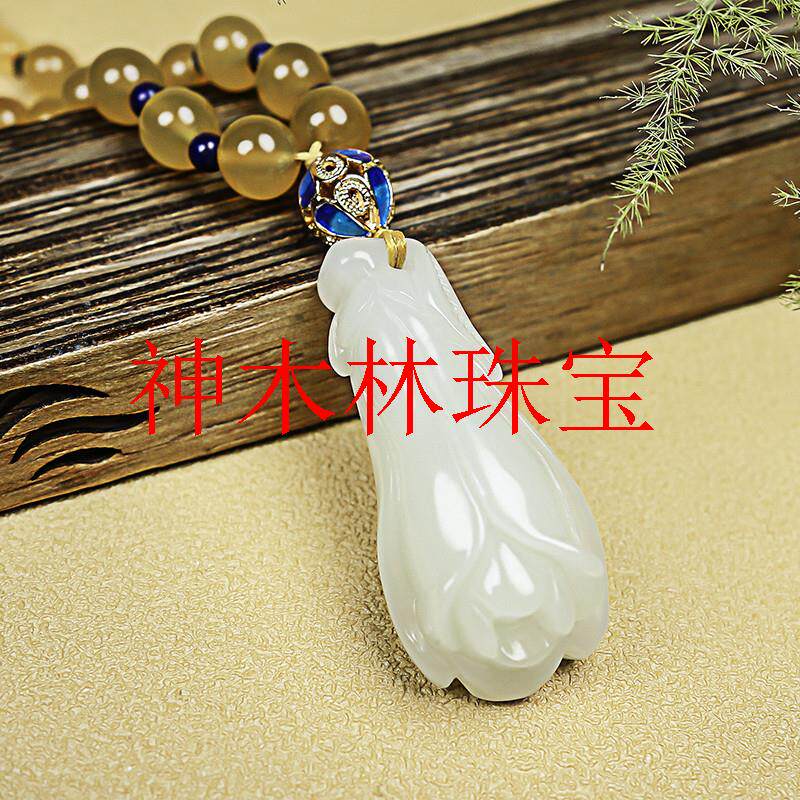 新疆和田玉色兰花吊坠白玉石花朵玉坠毛衣链项链挂件项坠礼物包邮