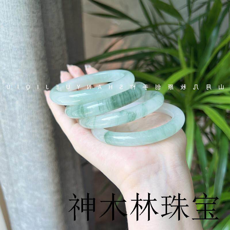 新疆金丝玉天山翠雪翠不知春圆条手镯子扁条飘花送女朋友闺蜜百搭