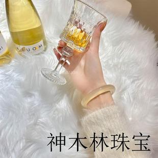 纯天然香槟金玛瑙色手镯冰透玉髓镯子高冰白月光玉镯翡翠玉器饰品