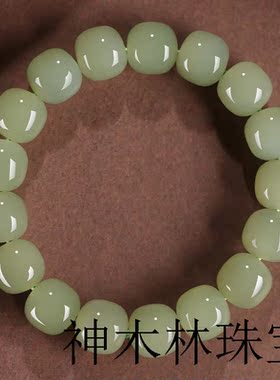 正品保真老坑晴水和田玉老型珠手串青海料女生手链夏素圈珠串证书