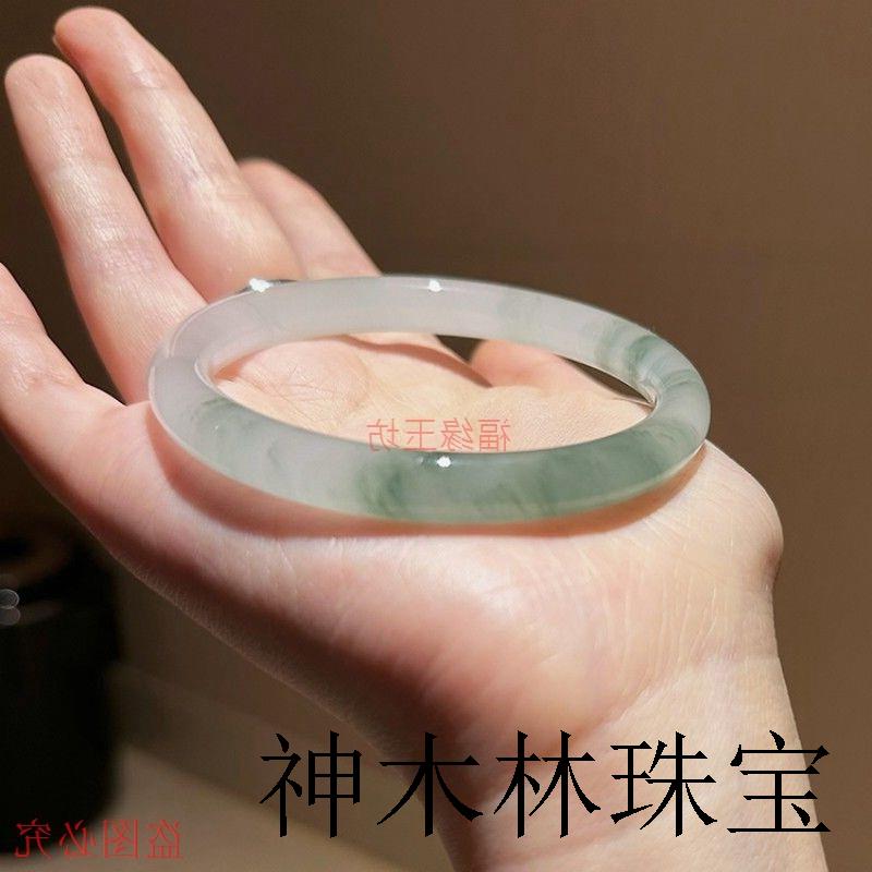 天然正品新疆天山翠手镯冰翠玉镯女款雪翠金丝玉圆条玉镯子非翡翠