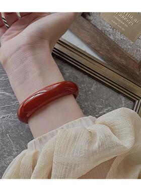 纯天然红玛瑙手镯玉髓女款红色玉镯子本命年转运平安旺夫珠宝礼物