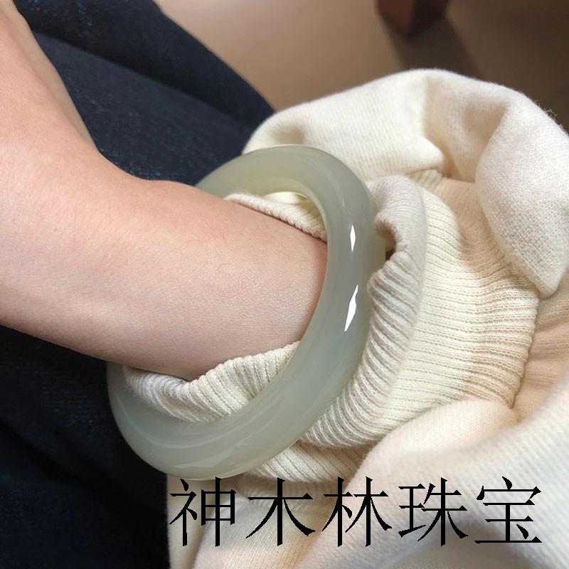 高端冰种青白玉手镯女款细圆条和田玉晴水镯子精品珠宝玉石翡翠镯