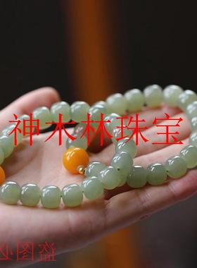 新疆和田玉且末蓝老型珠手链青海老料晴水民族风手饰单圈珠子手串