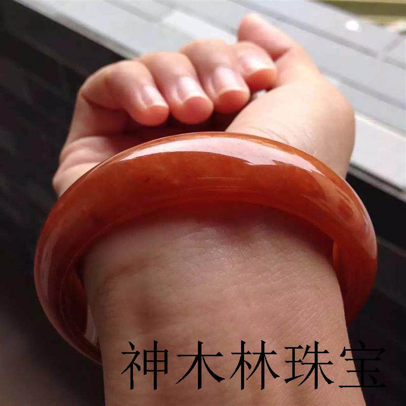 木纳冰种翡翠玉石红翡黄翡手镯老坑缅甸玉石处理淘宝手镯直播证书