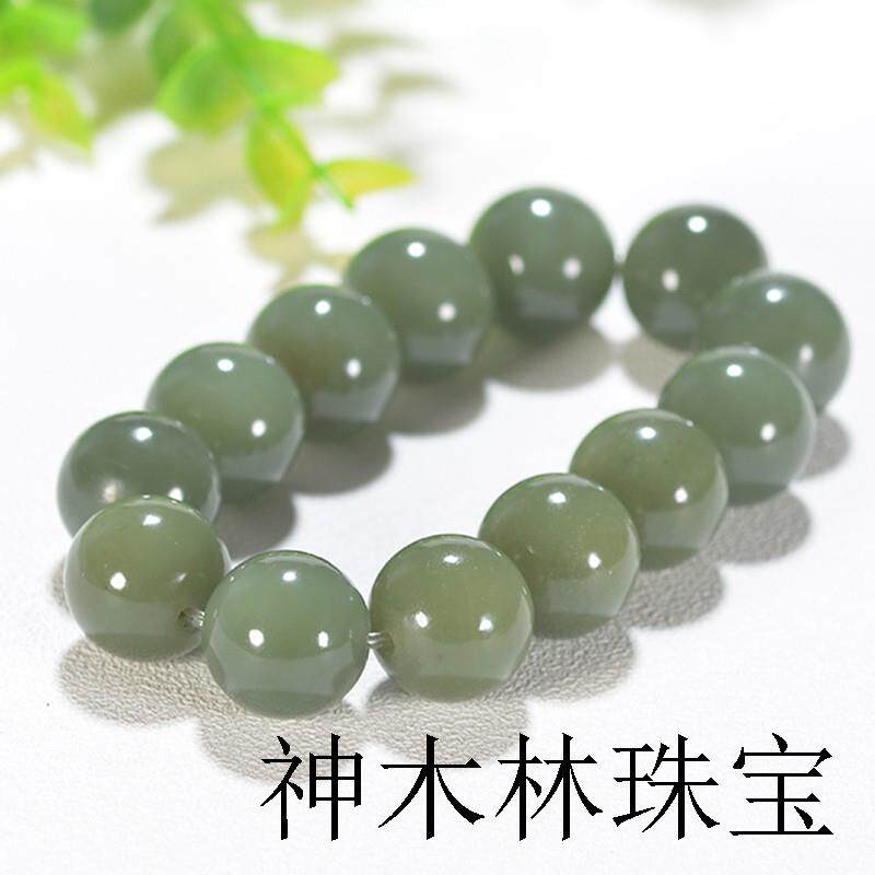 手串青白玉圆珠串青海料阿富汗玉