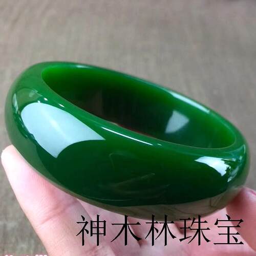 和田碧玉手镯女款菠菜绿加厚加宽