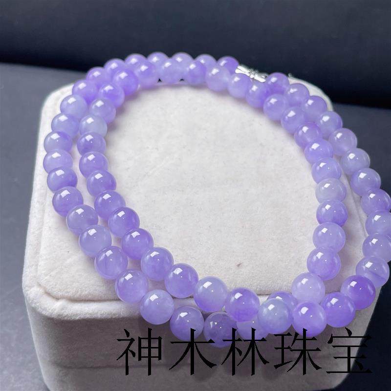 缅甸高品质精选翡翠色冰糯种满紫罗兰项链圆珠串女款时尚饰品送人