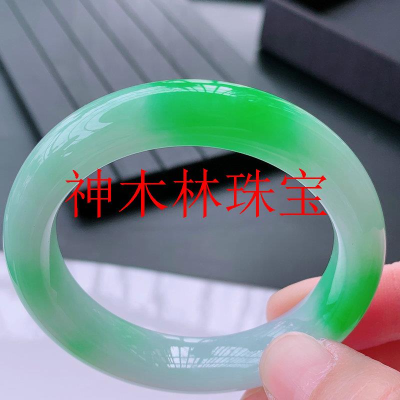高端缅甸玉镯女冰糯种浅绿满绿飘花贵妃镯紫罗兰飘阳绿翡翠色手镯