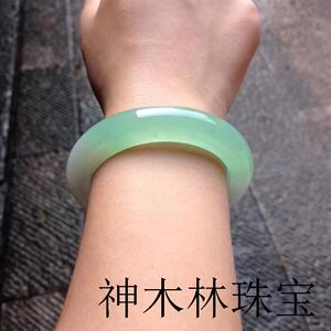 新款男女大圈口缅甸翡翠色平安叮当镯紫罗兰半山半水糯冰种送女友