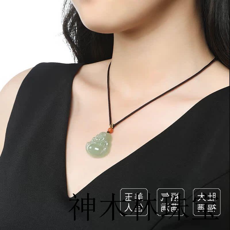 纯天然新疆和田玉青白玉佛公吊坠女款晴水冰种大肚弥勒佛笑佛挂件