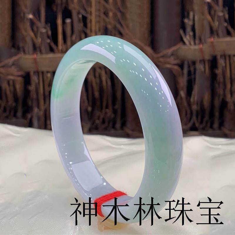 老坑翡翠色玉手镯冰糯种阳绿冰种浅绿正圈镯精品女款飘绿花玉镯子