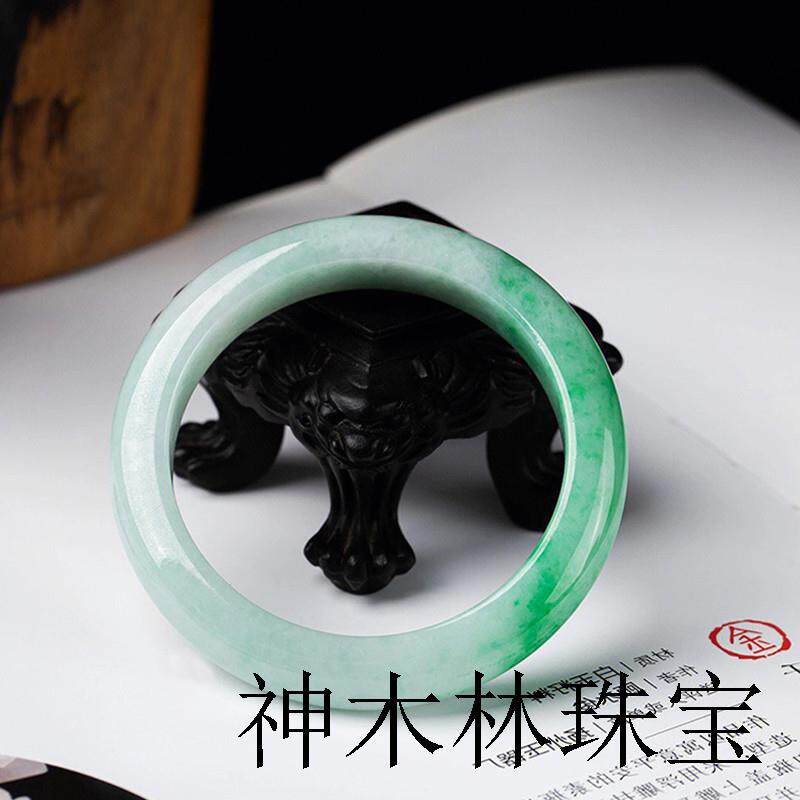 高端玉石缅甸翡翠色玉手镯阳绿飘花冰糯种手饰品少女款处理玉证书