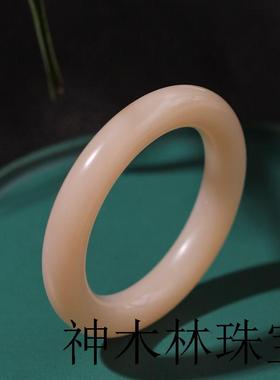 高端新疆和田玉色手镯新疆青海料藕粉手镯胖圆条轮胎镯子高端玉镯