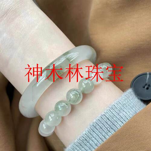 不知春绿手镯天山翠手串新疆冰种阳绿飘花金丝玉女款搭配圆条玉镯