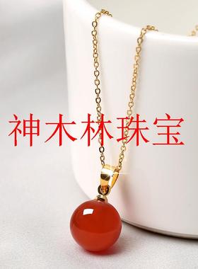 红玛瑙圆珠玉吊坠女款简约复古玉髓s925银锁颈链骨转运珠项链饰品