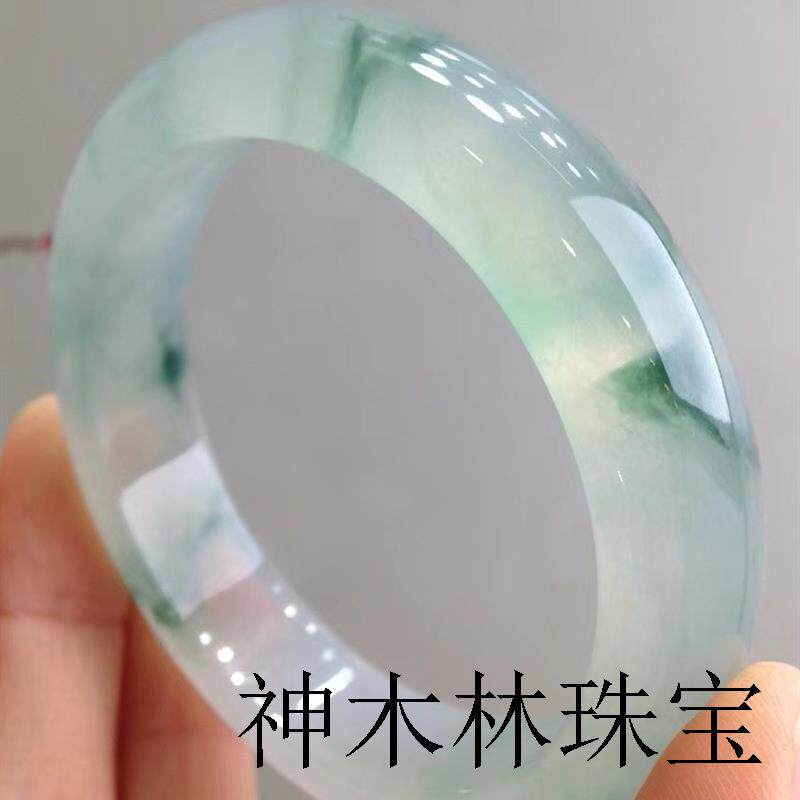冰种飘花翡翠手镯冰透高端男女款处理玉石玉镯正圈通透冰糯种证书