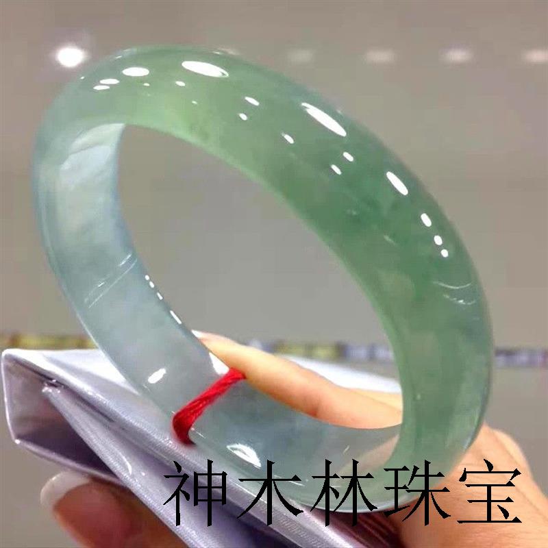缅甸翡翠色手镯老坑冰种油青玉镯子正圈浅绿色晴水飘花手饰品证书