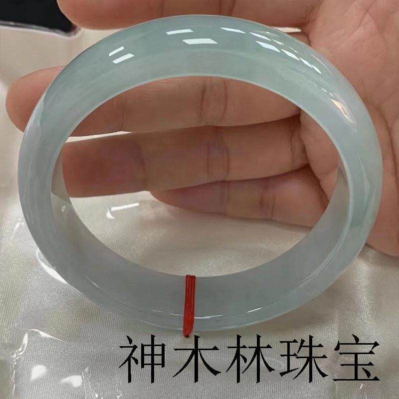 缅甸高端翡翠色手镯冰种浅蓝色冰透晴水玉镯子百搭款送礼品带证书