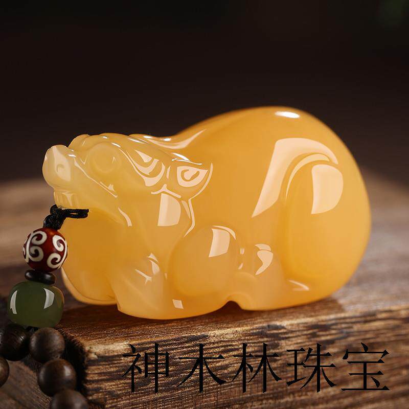 云南黄龙玉貔貅手把件吊坠昆仑黄玉文玩把玩盘玩手盘手玩古玩皮丘