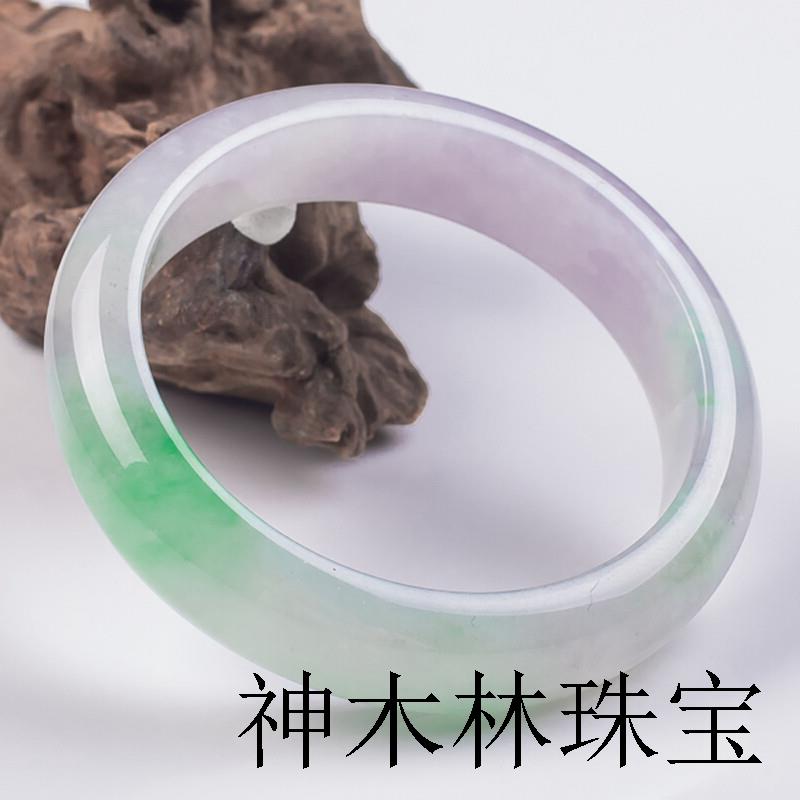 老坑冰种高级感点绿缅甸翡翠色手镯女款玉石内径冰糯种春带彩玉器