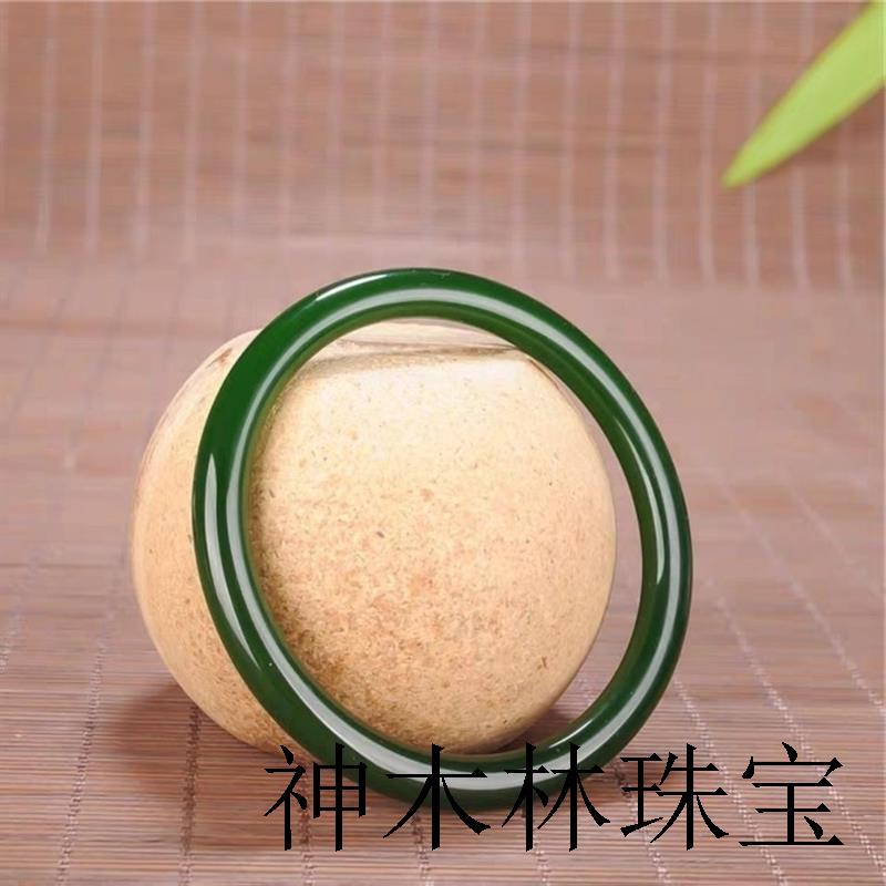 新疆和田玉碧玉细圆条手镯少女款菠菜绿高端老料新中式小叮当镯子