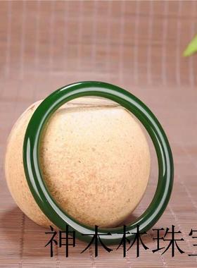 新疆和田玉碧玉细圆条手镯少女款菠菜绿高端老料新中式小叮当镯子