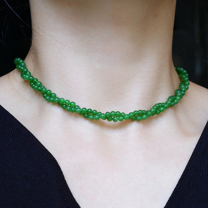 小米珠锁骨链和田玉项链扭扭链叠