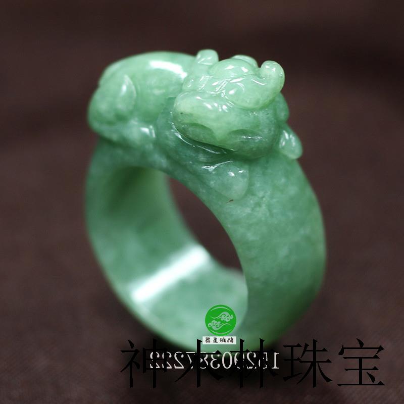 精品缅甸翡翠貔貅戒指真玉中指戒