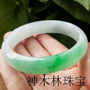 缅甸翡翠手镯高端冰种阳绿玉镯子女飘花玉石饰品浅绿处理玉器百搭