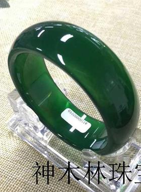 和田碧玉手镯女款菠菜绿手镯加宽玉镯旺夫真玉手镯送妈妈礼物证书