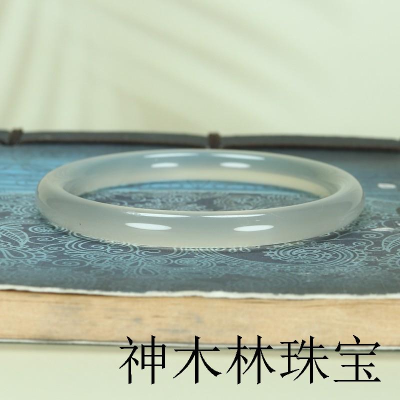 纯天然马料白高冰香槟玛瑙手镯女细圆条白月光真玉髓玉石镯子证书