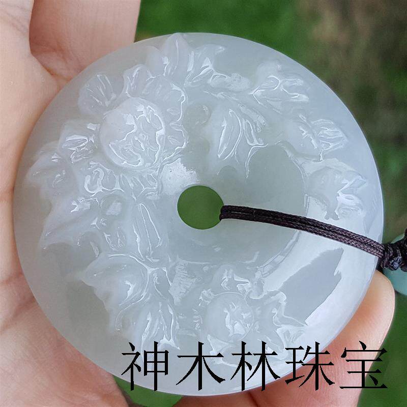 翡翠平安扣缅甸老坑翡翠A货花开富贵平安扣男女款平安扣吊坠精品