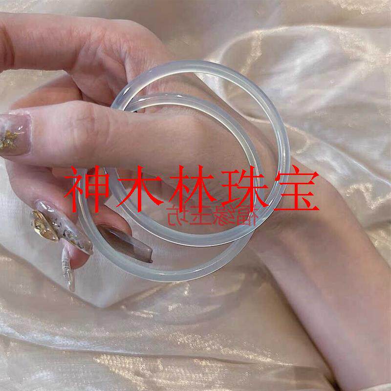 油青冰种翡翠色玉髓古风国风新中式叮当镯绿色女款玛瑙细圆条手镯