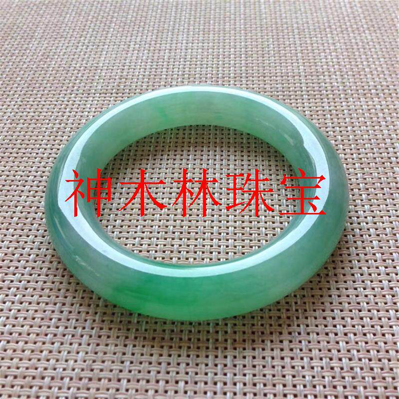 精选翡翠色满绿手镯缅甸翡翠冰糯种圆条玉手镯苹果绿女款镯子送礼