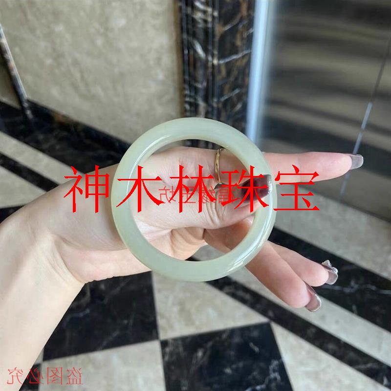 新疆和田玉手镯晴水青玉宽版扁条玉镯子精品高端翡翠色玉石手镯