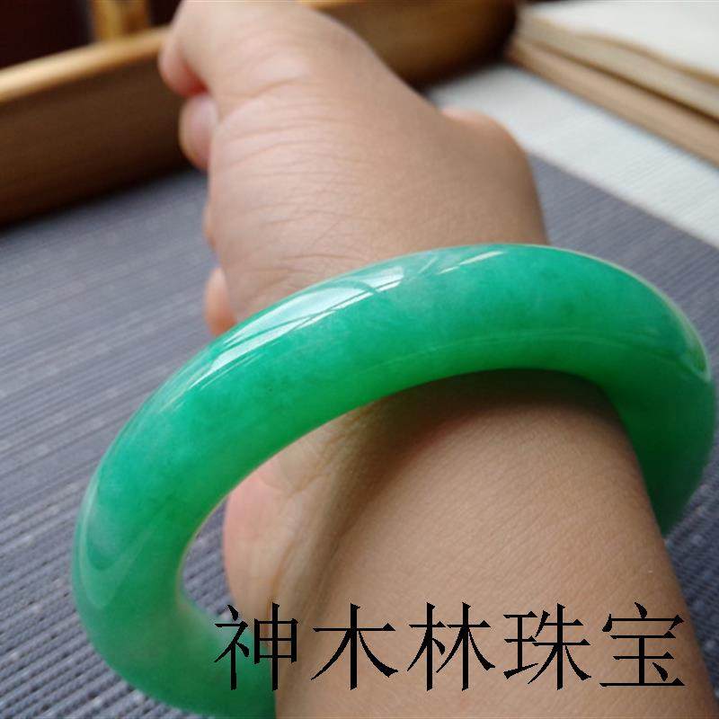 帝王绿翡翠手镯冰糯种正阳绿满绿圆条玉镯子缅甸高端处理玉石手饰