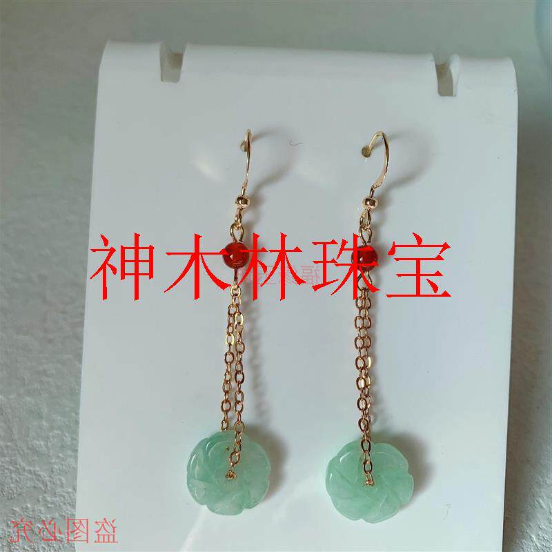 精选翡翠色新款长款复古玉石耳环女耳饰气质银饰耳坠民族风送礼品