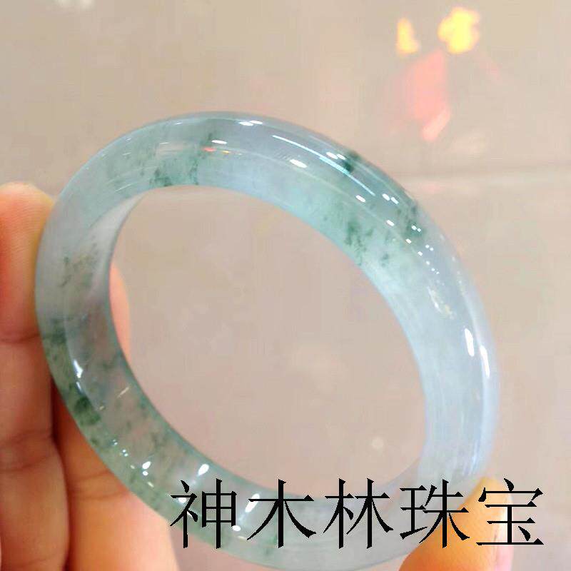 缅甸翡翠老坑晴水飘花手镯正圈冰透晶莹处理贵妃玉镯子送朋友证书