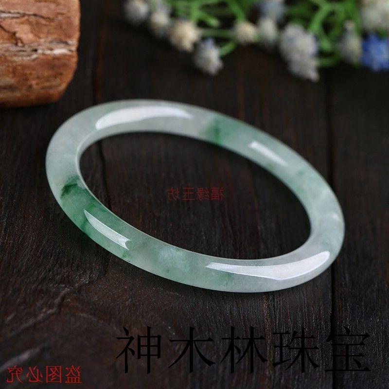 翡翠色手镯冰透飘花篮底玉镯子旺夫玉手镯细款少女款细圆条叮当镯