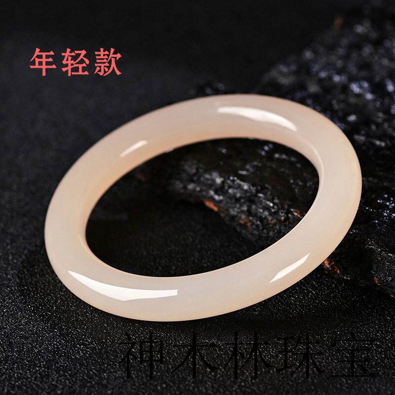 新疆和田玉藕粉色细圆条手镯女款羊脂白玉镯子青海料青白贵妃手镯