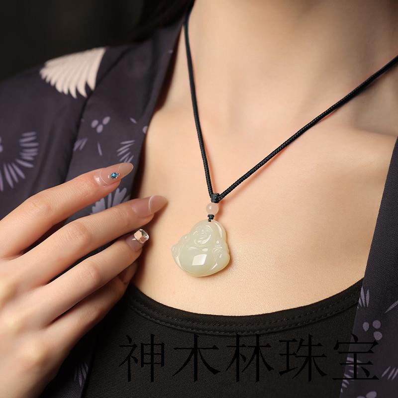 保真天然和田玉弥勒佛吊坠女款玉佛头玉坠项链小佛公玉石玉佩挂件