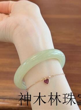 高端新疆和田玉冰晴水手镯少女高端青白玉细圆条年轻玉镯子叮当镯