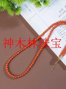 满色满肉樱桃红圆珠项链柿子红佛珠念珠单圈毛衣链新中式国风项链