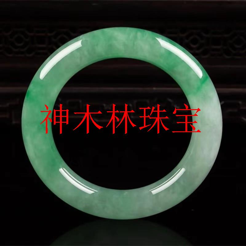 缅甸冰糯种飘阳绿翡翠色圆条玉手镯冰透加粗圆条细条贵妃女款玉镯
