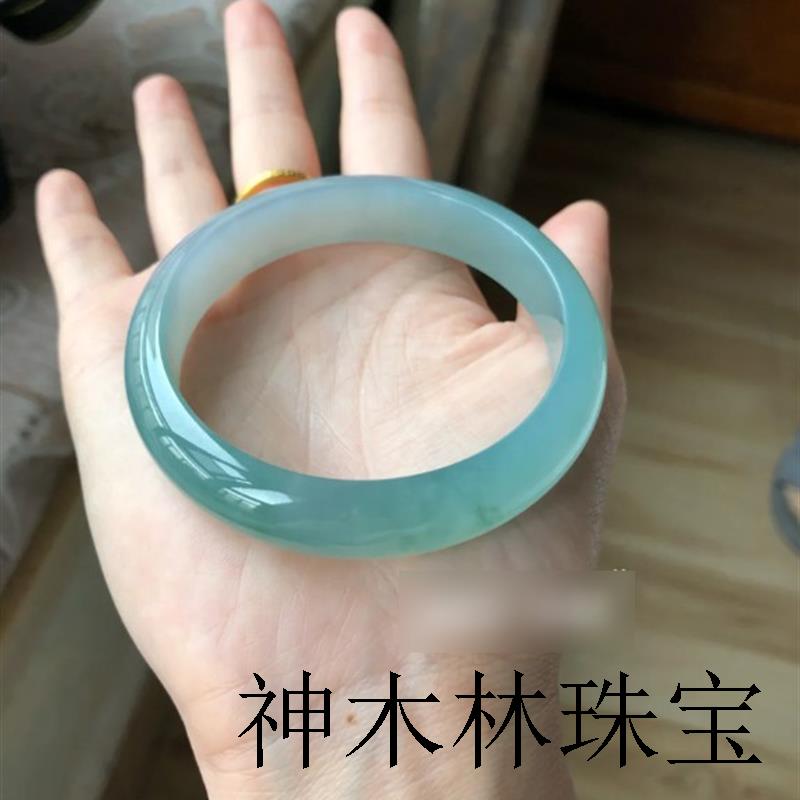 缅甸玉翡翠手镯老坑冰糯油青飘花玉手镯子翡翠珠宝玉器女精品手饰