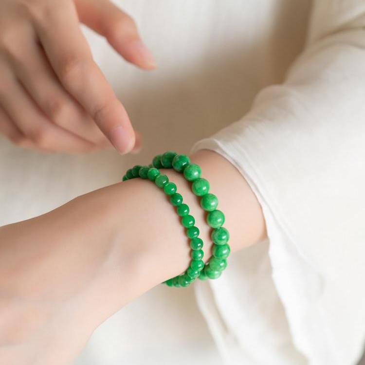 帝王绿翡翠色干青玉石单圈小米珠手链古风满阳绿色转运珠圆珠手串