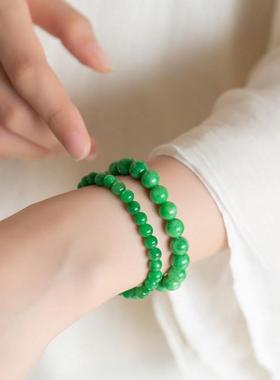 帝王绿翡翠色干青玉石单圈小米珠手链古风满阳绿色转运珠圆珠手串