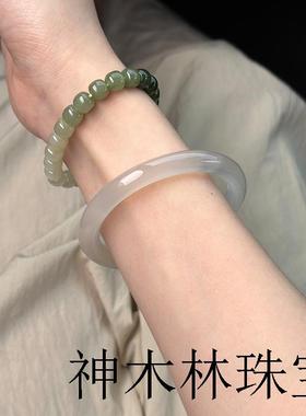 纯天然冰种香槟色玛瑙手镯女高级马达加斯加宽细圆条玉髓镯子证书