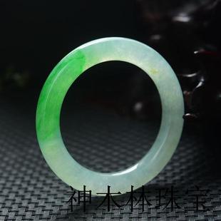 高端玉手镯缅甸翡翠色冰种飘花玉镯子女款圆条翡翠色阳绿手镯精品